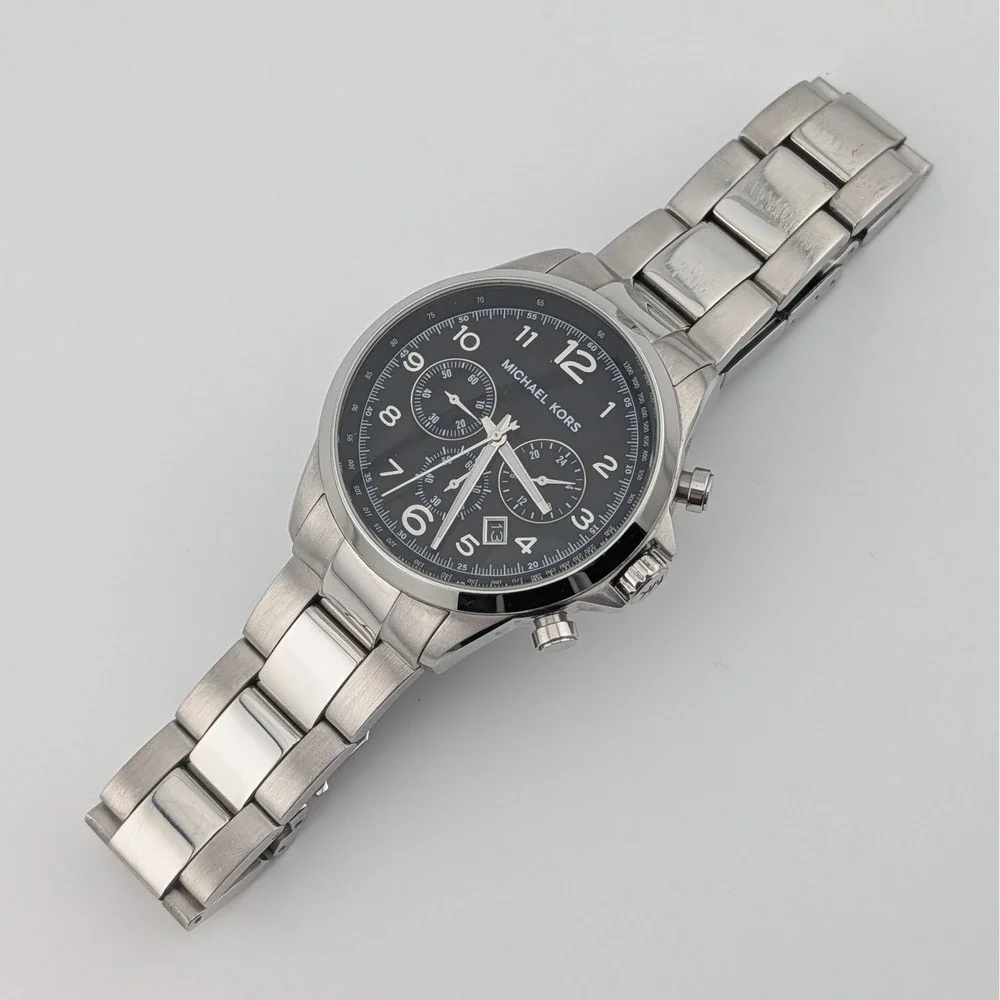 Michael Kors MK8113 Chronograph Watch Black Dial Stainless Steel 45mm 10ATM Date